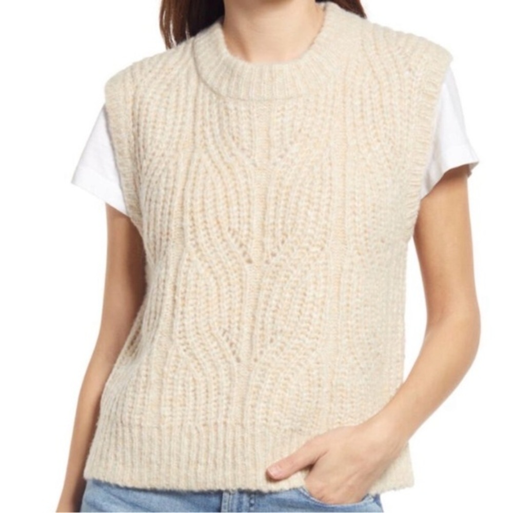 Madewell minimalist Cream Cable Knit Sleeveless Sweater vest